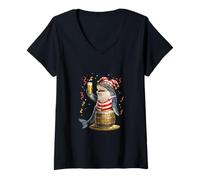 Femme T-Shirt avec Motif Baleine de Carnaval - Confettis - Carnaval T-Shirt avec Col en V