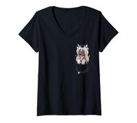 Femme T-Shirt avec Poche, Joli Chien Chinois huppé T-Shirt avec Col en V
