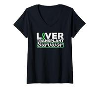 Femme T-Shirt avec Ruban Vert survivant d'une greffe de Foie T-Shirt avec Col en V