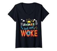 Femme T-Shirt Awake Not Woke T-Shirt avec Col en V, Noir, S