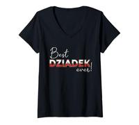Femme T-shirt « Best Dziadek Ever » avec inscription « Best Polish Grandpa Grandfather » T-Shirt avec Col en V