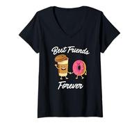 Femme T-shirt « Best Friends Forever Donut & Coffee » (chemise donut) T-Shirt avec Col en V