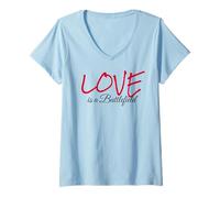 Femme T-Shirt « Best Love is a Battlefield » avec Texte Rouge et Noir T-Shirt avec Col en V