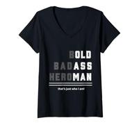 Femme T-Shirt Bold Badass Heroman That's Just Who Old Guy T-Shirt avec Col en V