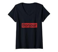Femme T-Shirt Bonjour Tendance pour Homme et Femme T-Shirt avec Col en V
