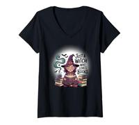 Femme T-Shirt Book Lover Just a Witch Who Loves Books T-Shirt avec Col en V