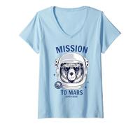 Femme T-Shirt Brave Space Astronaut Bear Graphic T-Shirt avec Col en V