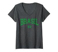 Femme T-Shirt Brésil pour Femmes, Hommes, Enfants, Drapeau brésilien, Cadeau T-Shirt avec Col en V