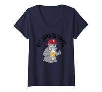 Femme T-Shirt Bulldog Firefighter Beer Lover - Chien de Secours T-Shirt avec Col en V
