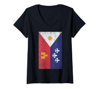 Femme T-Shirt Cajun rétro Drapeau acadien T-Shirt avec Col en V