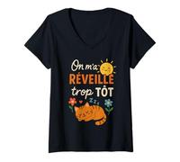 Femme T-Shirt Chat Humour on m'a Réveillé Trop Tôt Drole T-Shirt avec Col en V
