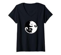 Femme T-Shirt Chat Yin Yang - Zen Balance & Amoureux des Chats T-Shirt avec Col en V