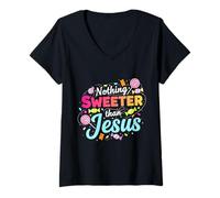Femme T-Shirt chrétien « Nothing Sweeter Than Jesus Christmas Faith » T-Shirt avec Col en V