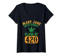Femme T-Shirt Class of 420 - Marijuana Cannabis Pothead Stoner T-Shirt avec Col en V