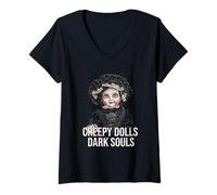 Femme T-shirt Collector Poupée Gothique - Dark Fantasy and Horror Art T-Shirt avec Col en V