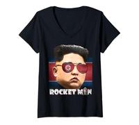 Femme T-Shirt Cool Rocket Man Kim Jong-Un T-Shirt avec Col en V