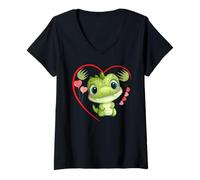 Femme T-shirt crocodile alligator visage crocodiles fans T-Shirt avec Col en V