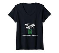 Femme T-Shirt d'athlète végétalien avec Inscription « Vegan Army Warriors of Compassion Proud » T-Shirt avec Col en V