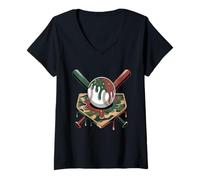 Femme T-Shirt de Baseball Drip Camo - Sports Militaires Vert Ice Cream T-Shirt avec Col en V