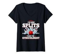 Femme T-Shirt de Bowling I See More Splits Than The Gynecologist T-Shirt avec Col en V