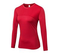 Femme T-Shirt de Compression Manches Longues Élastique Base Layer de Sports Respirant Séchage Rapide Rouge XS
