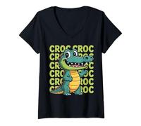 Femme T-Shirt de Crocodile Souriant maladroit T-Shirt avec Col en V