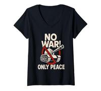 Femme T-shirt de dessin animé anti-guerre audacieux Peace Over War T-Shirt avec Col en V