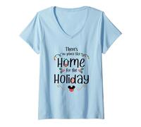 Femme T-Shirt de fête No Place Like My Home for The Christmas Holiday T-Shirt avec Col en V