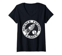 Femme T-Shirt de la Ligue de Science-Fiction des années 1930 rétro Vintage Sci-FI Cadeau T-Shirt avec Col en V