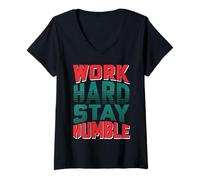 Femme T-Shirt de Motivation avec Inscription « Work Hard Stay Humble » T-Shirt avec Col en V