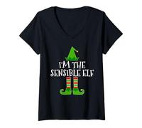 Femme T-Shirt de Noël avec Inscription « I'm The Sensible Elf » T-Shirt avec Col en V