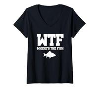 Femme T-Shirt de pêche Amusant, WTF Where's The Fish Tee T-Shirt avec Col en V