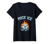 Femme T-Shirt de Protestation Humoristique Fuck Ice - Résistant à la déportation T-Shirt avec Col en V