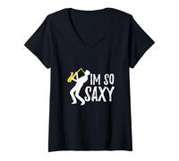 Femme T-Shirt de Saxophone Jazz Amusant pour Les Membres du Groupe I'm So Saxy T-Shirt avec Col en V