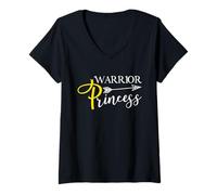 Femme T-Shirt de Sensibilisation au Cancer de l'enfance Princesse guerrière T-Shirt avec Col en V