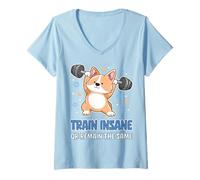 Femme T-Shirt de Sport Amusant pour Enfants avec Inscription « Corgi » T-Shirt avec Col en V