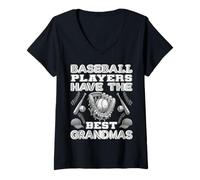 Femme T-shirt de sport mignon avec inscription « Baseball Players Have The Best Grandmas » T-Shirt avec Col en V