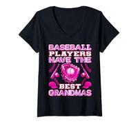 Femme T-shirt de sport mignon avec inscription « Baseball Players Have The Best Grandmas » T-Shirt avec Col en V