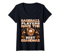 Femme T-shirt de sport mignon avec inscription « Baseball Players Have The Best Grandmas » T-Shirt avec Col en V