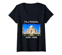 Femme T-Shirt de Voyage Touristique - Mausolée du Taj Mahal T-Shirt avec Col en V