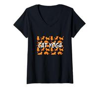 Femme T-shirt de yoga amusant pour chats T-shirt pour amoureux des chats T-Shirt avec Col en V