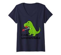 Femme T-Shirt Dinosaure I am Unstoppable T-Rex T-Shirt avec Col en V