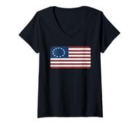 Femme T-Shirt Drapeau Betsy Ross Vieilli T-Shirt avec Col en V