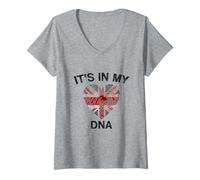 Femme T-Shirt Drapeau Britannique It's in My DNA - Union Jack Heritage T-Shirt avec Col en V