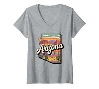 Femme T-Shirt Drapeau de l'Arizona - Arizona Cactus Desert AZ Pride T-Shirt avec Col en V