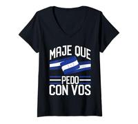 Femme T-Shirt Drapeau du Honduras Catracho Pride Maje Que Pedo Con Vos T-Shirt avec Col en V