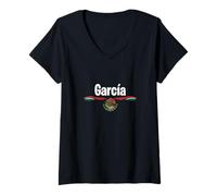 Femme T-Shirt Drapeau du Mexique Espagnol Cadeau d'anniversaire Nom Garcia T-Shirt avec Col en V