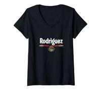 Femme T-Shirt Drapeau du Mexique Espagnol Cadeau d'anniversaire Nom Rodriguez T-Shirt avec Col en V