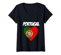 Femme T-shirt drapeau du Portugal cœur I love Portugal T-Shirt avec Col en V