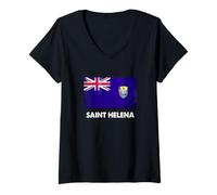 Femme T-Shirt Drapeau Sainte-Hélène | Sainte-Hélène T-Shirt avec Col en V